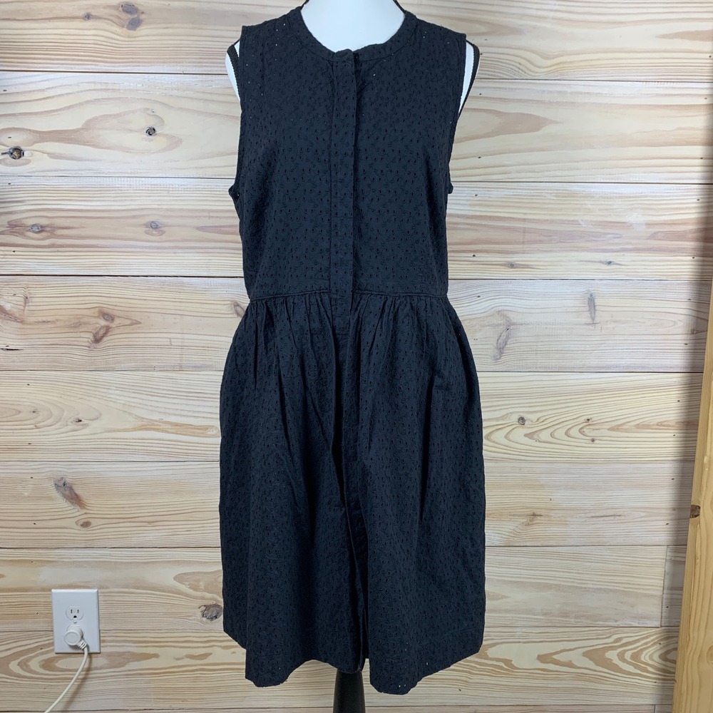 J. Crew Dress Women‎ 14 Black Eyelet Sleeveless Midi Dark Cottage